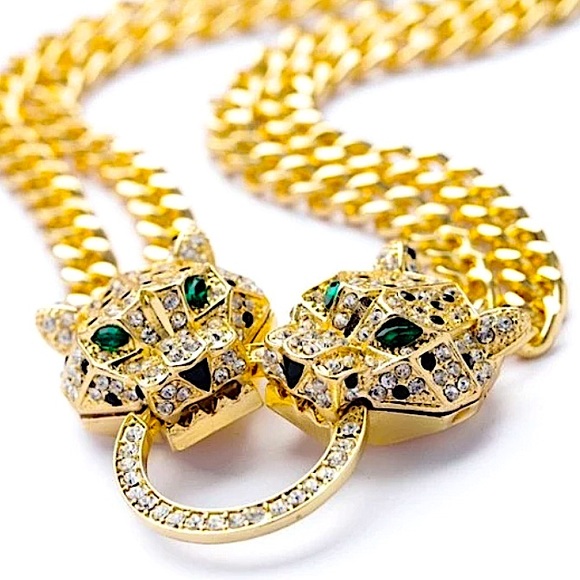 Gold Leopard Double Headed Exaggerated Statement Choker - Picture 9 of 15